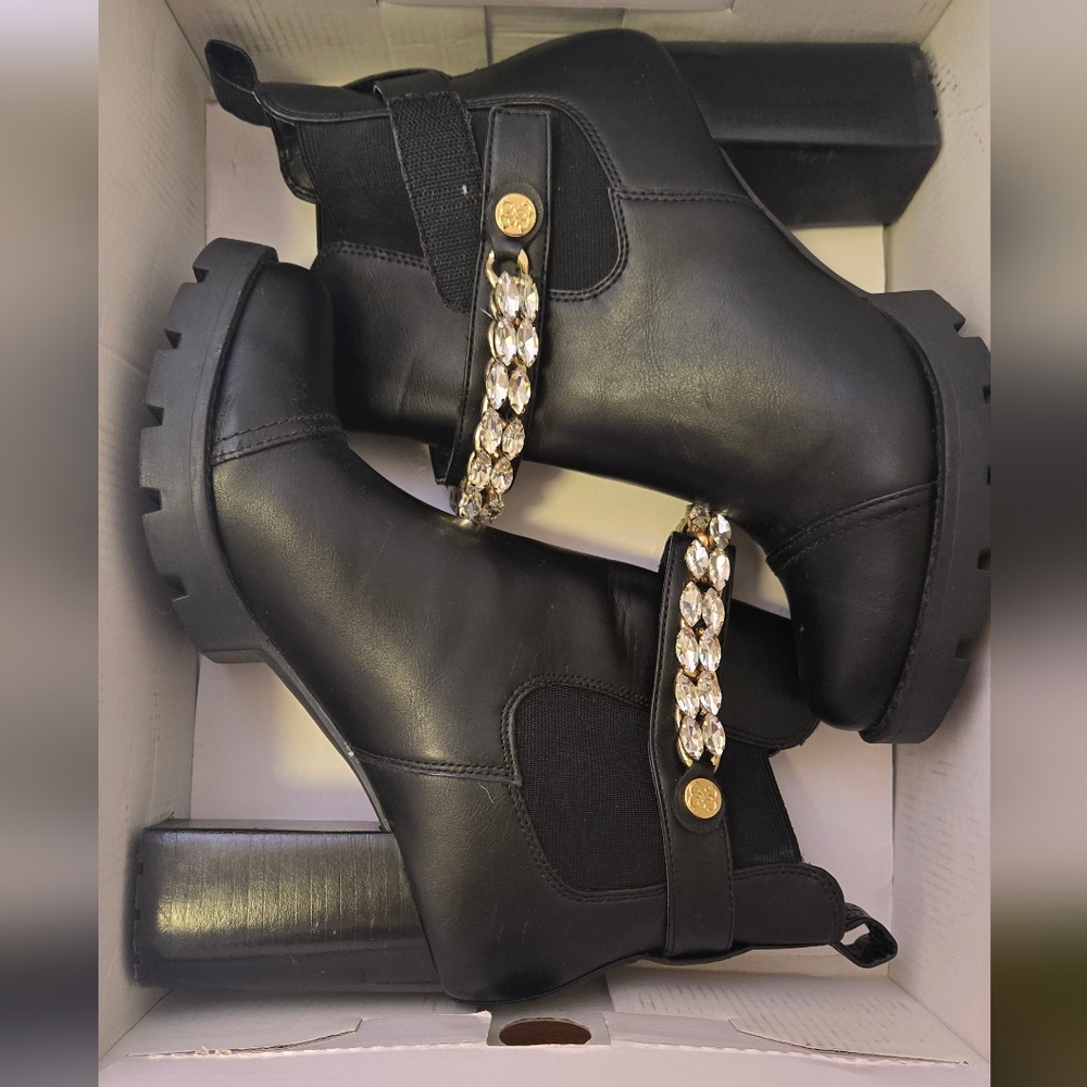 Guess Rafiele - Embellished Lug Sole Booties - Black